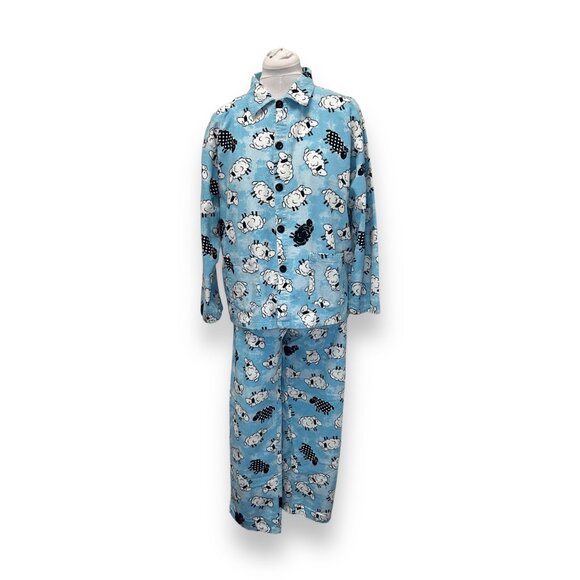 PJ Studio Women’s XL Cotton Flannel Blue Sheep Print Pajama Set - Picture 2 of 10